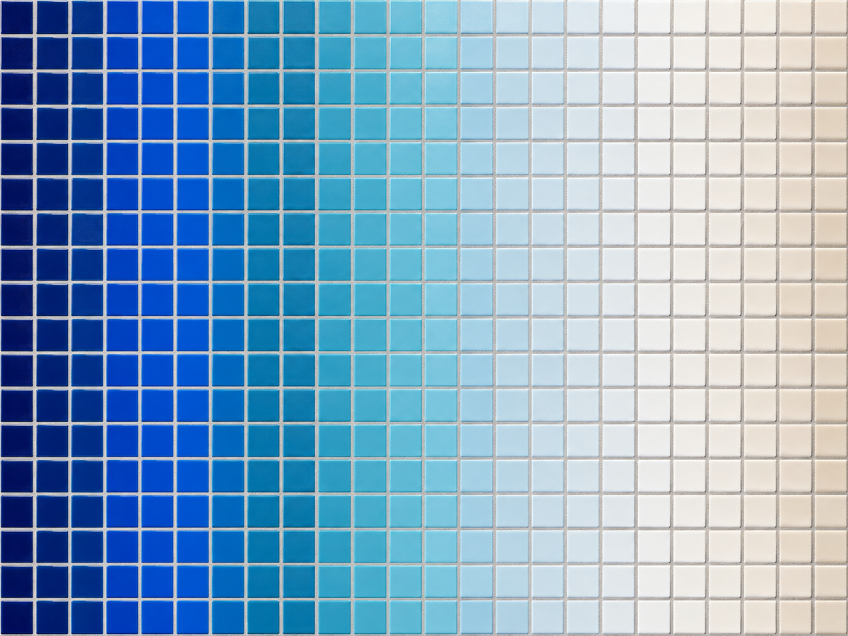Appiani MyDegradé ceramic mosaic with a colour gradient from deep blue to ivory
